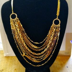 Necklace long two round charms necklace 8 strand chains